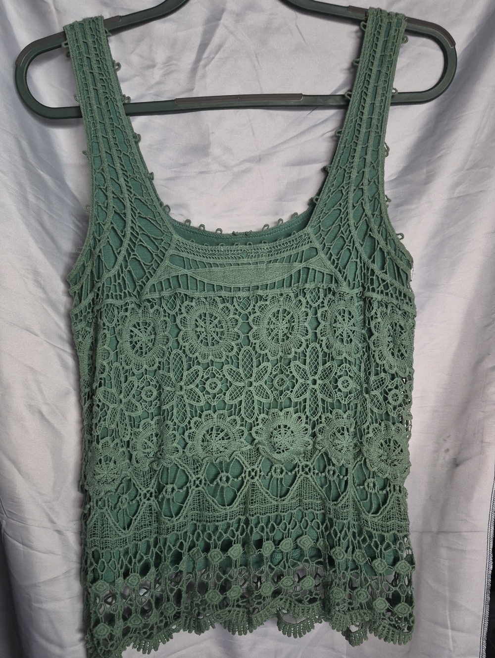 Pins & Needles-Green Crochet Lace Sleeveless Tank Top